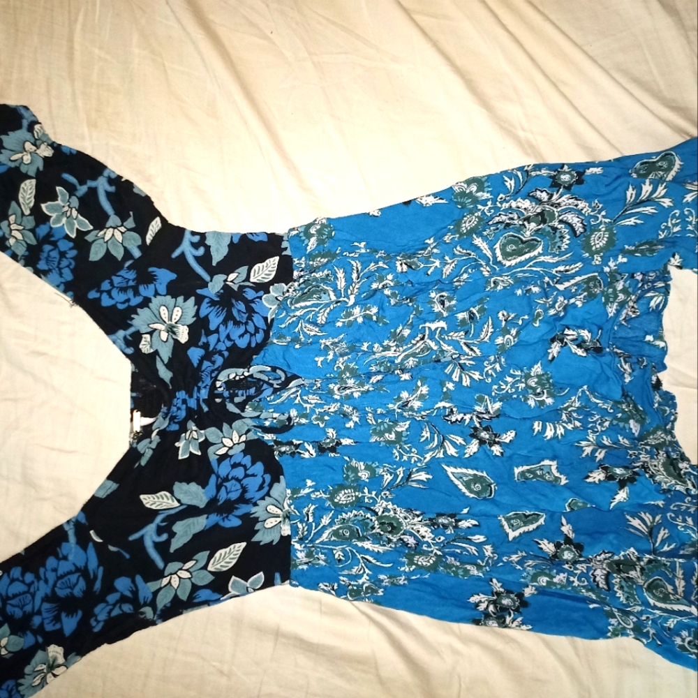 XS Free People Black and Blue Floral Top
